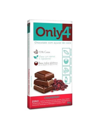 Chocolate 70% Cacau com Cranberry Only4 80g