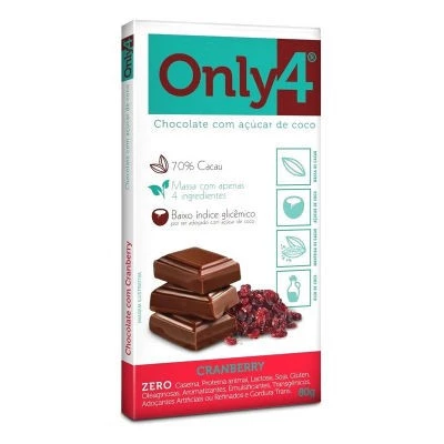 Chocolate 70% Cacau com Cranberry Only4 80g 