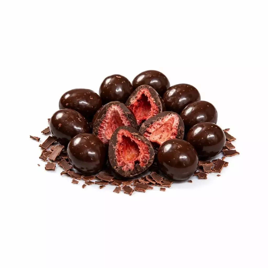 Dragee de Morango Chips Liofilizado com Chocolate Zero Açúcar